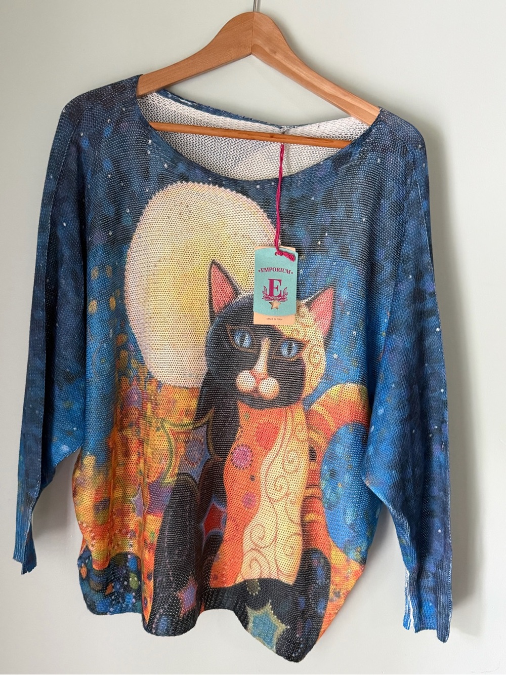 Emporium E Italy Moon Cat Knit Sweater Made in Italy Oversized Batwing Top